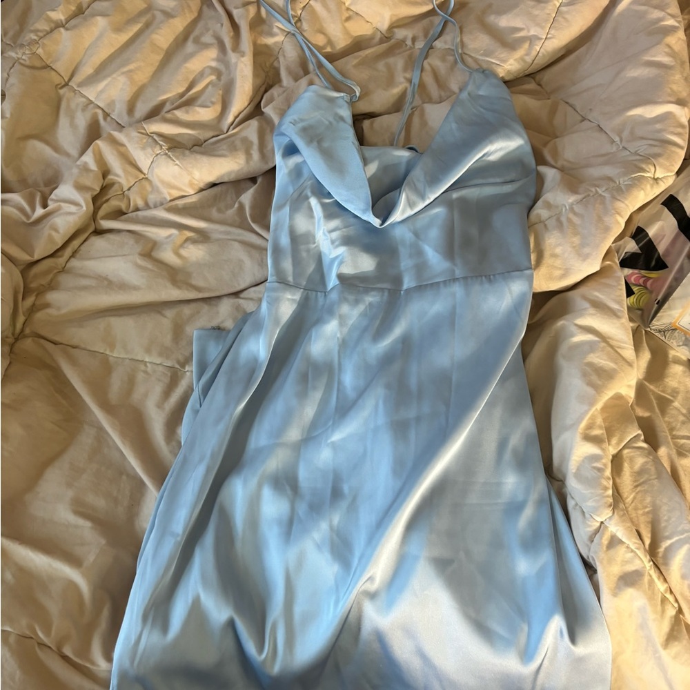 FashionNova Blue Satin Dress